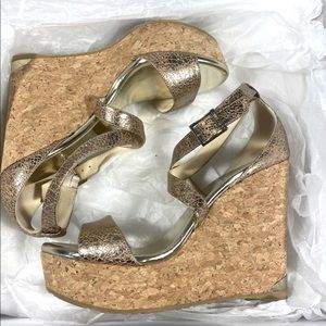 Jimmy Choo Foil Grained Leather Wedge Espadrilles